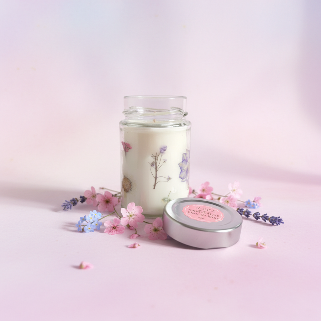 Bougie florale – fond pastel fleuri