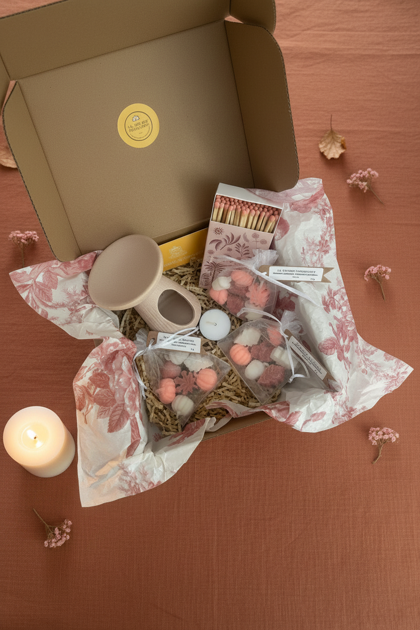 Coffret Soleil d'Automne – bougie allumée