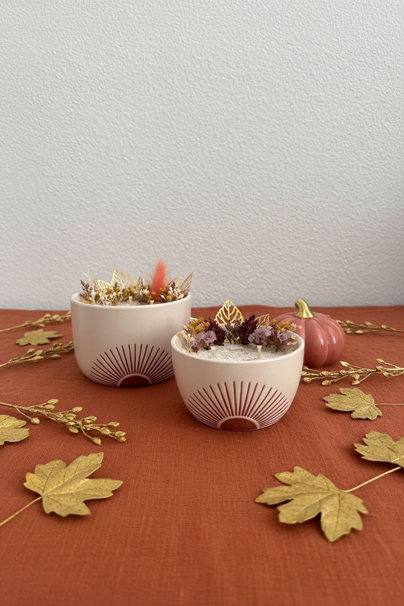 L'Heure Dorée – nappe terracotta feuilles dorées