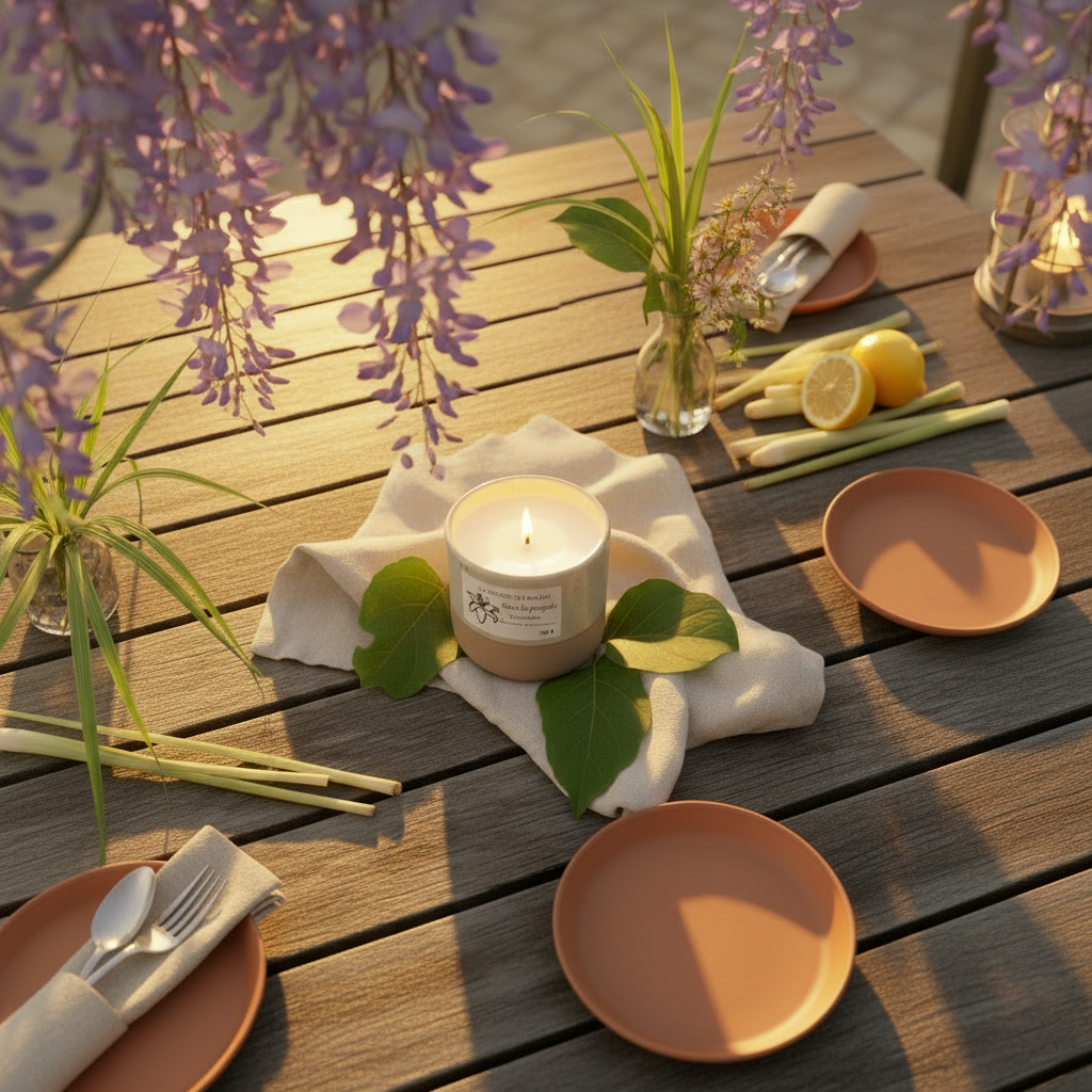 Sous la Pergola - table dressée heure dorée
